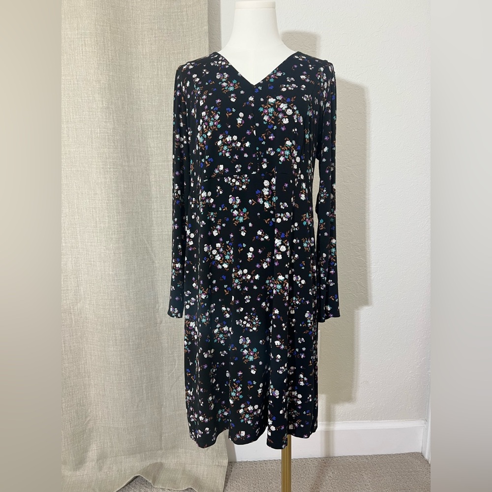 Women’s J. Jill Wearever Black Floral Long Sleeve Short Dress Size‎ Small